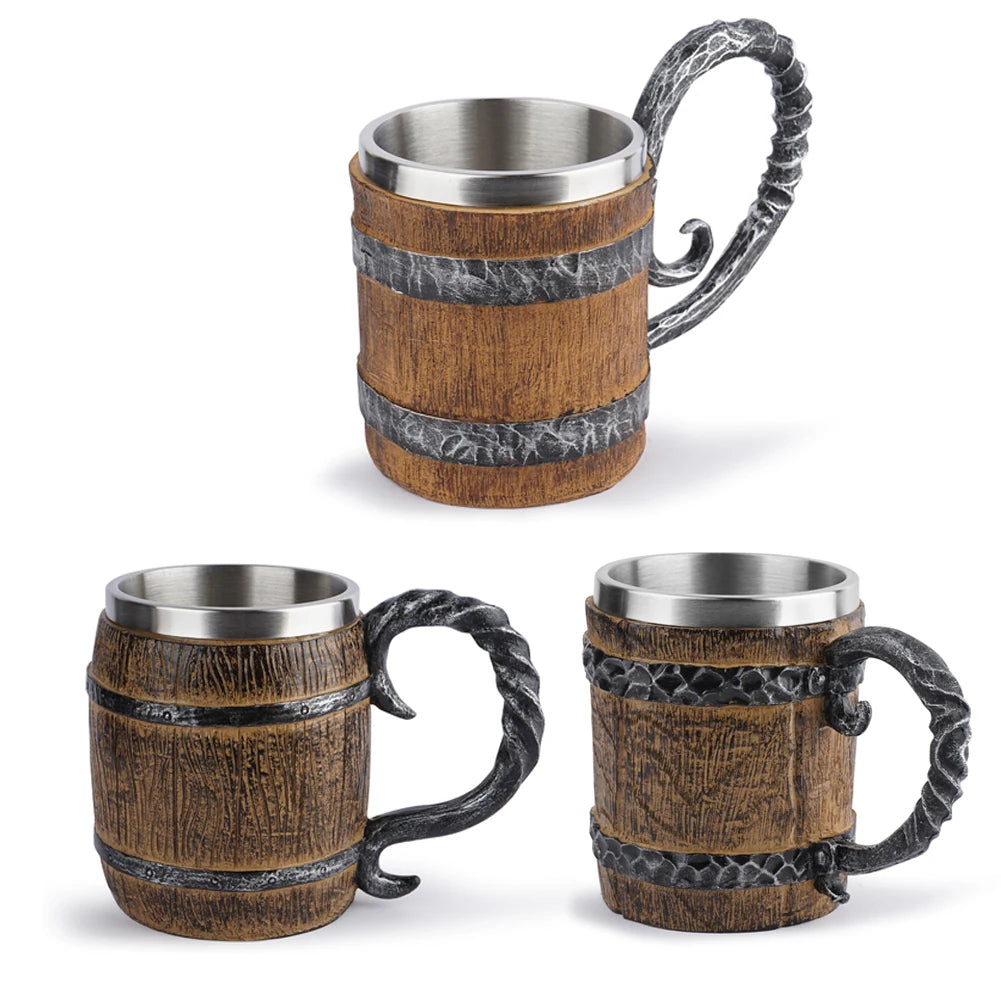 Vintage Barrel Resin Mugs Double-deck Beer Tea Wine Mug Retro Kitchen Coffee Cup for Home Pub Bar Decoration Drinkware