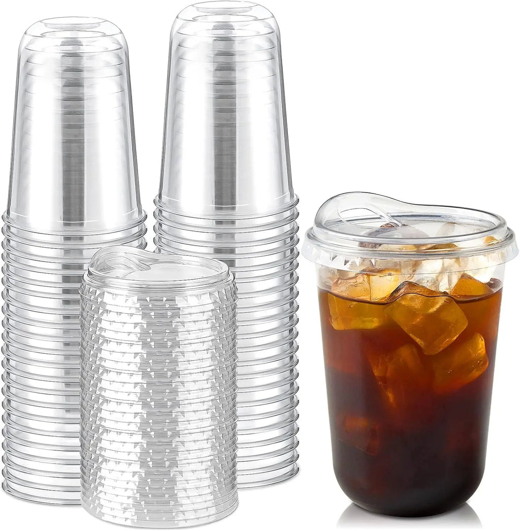Round Bottom Clear Plastic Cups with Sip Lids, 50 Sets, 16 Oz Disposable Iced Coffee Cups for Smoothies and Juices