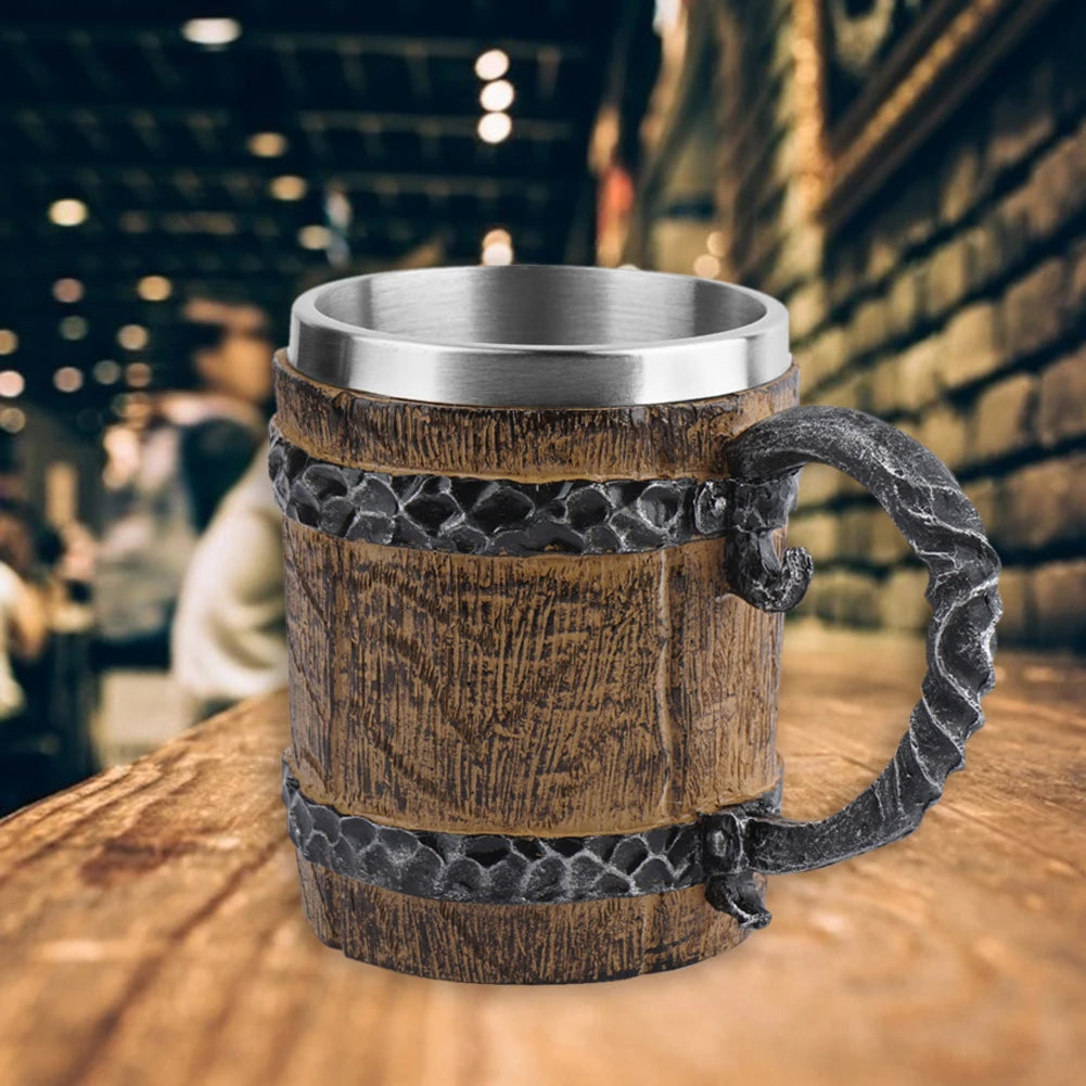 Vintage Barrel Resin Mugs Double-deck Beer Tea Wine Mug Retro Kitchen Coffee Cup for Home Pub Bar Decoration Drinkware