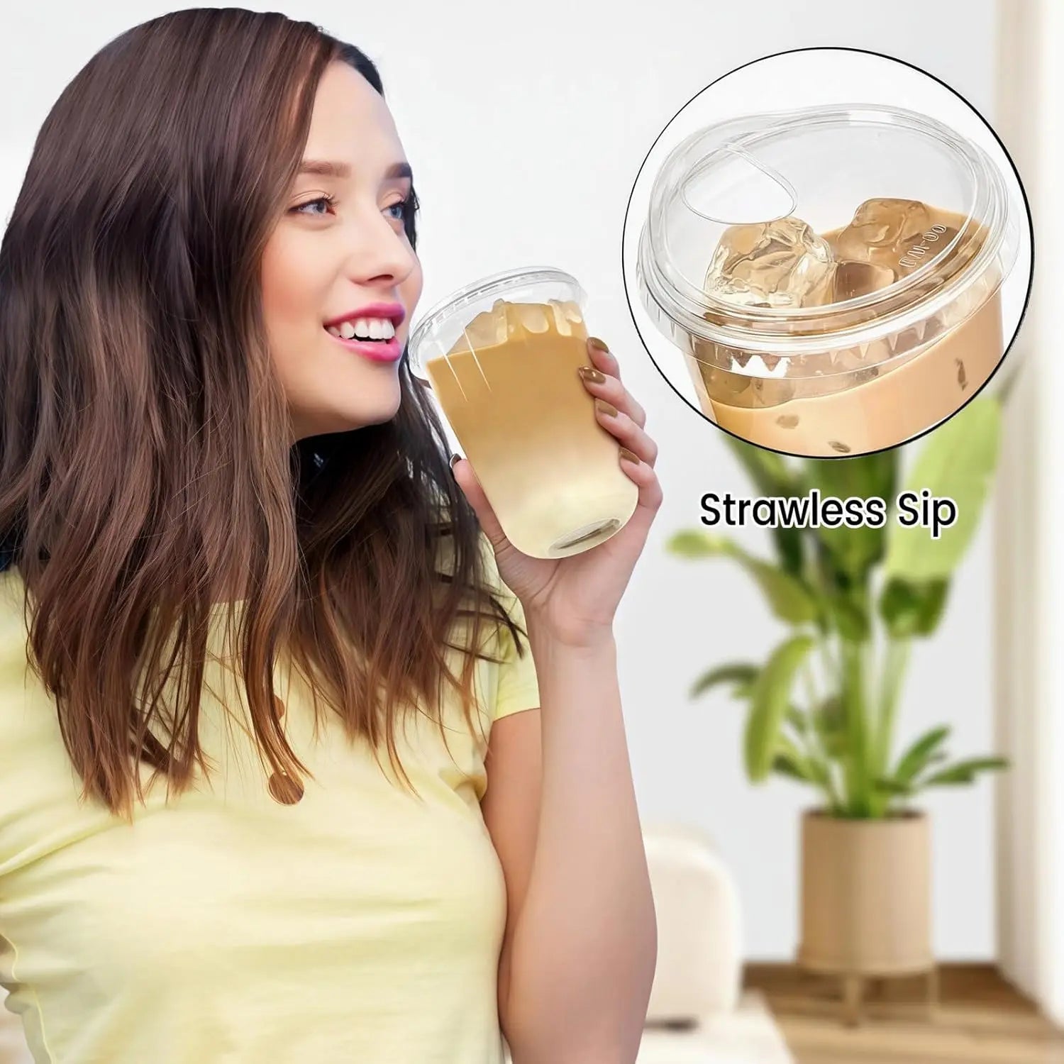 Round Bottom Clear Plastic Cups with Sip Lids, 50 Sets, 16 Oz Disposable Iced Coffee Cups for Smoothies and Juices