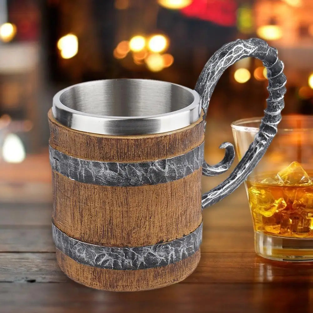 Vintage Barrel Resin Mugs Double-deck Beer Tea Wine Mug Retro Kitchen Coffee Cup for Home Pub Bar Decoration Drinkware