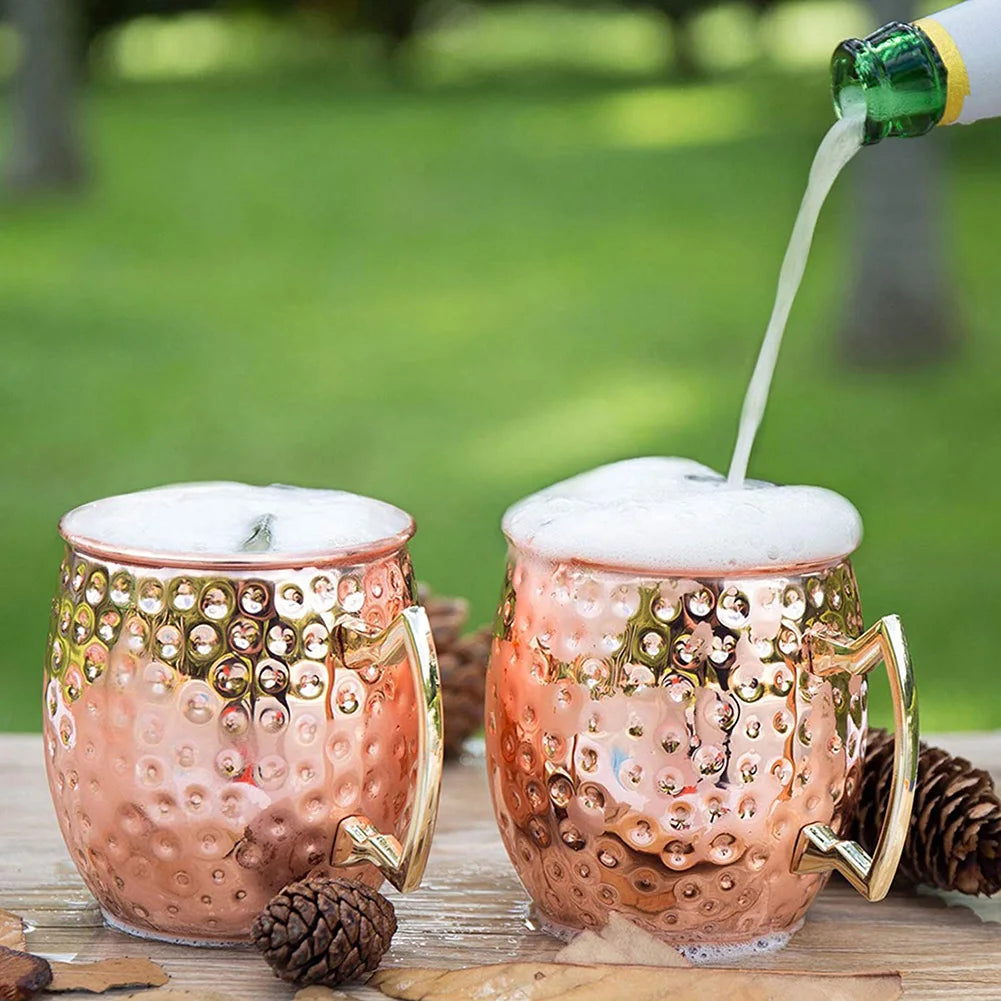 8-1PCS 500ML Moscow Mule Copper Mugs Metal Mug Cup Stainless Steel Copper Goblet Anti-fall Wine Cup Champagne Party Bar Tool