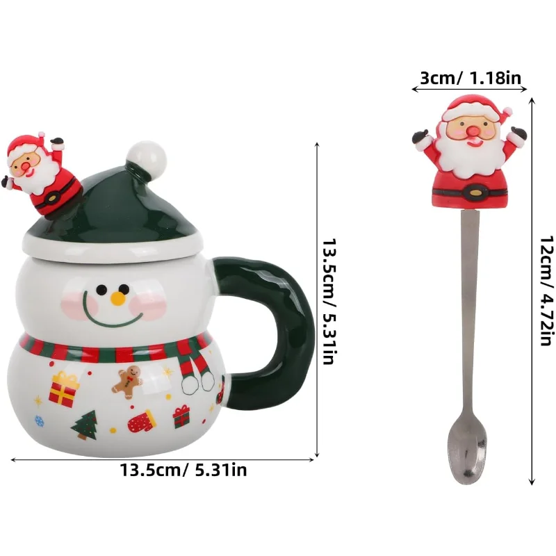 Snowman Mugs with Lid: Porcelain Christmas Coffee Mugs with Spoon for Coffee Hot Chocolate - Christmas Ceramic Cute Drinkware