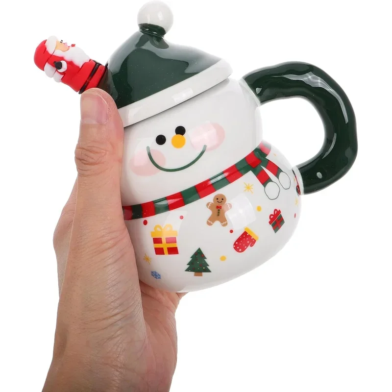 Snowman Mugs with Lid: Porcelain Christmas Coffee Mugs with Spoon for Coffee Hot Chocolate - Christmas Ceramic Cute Drinkware